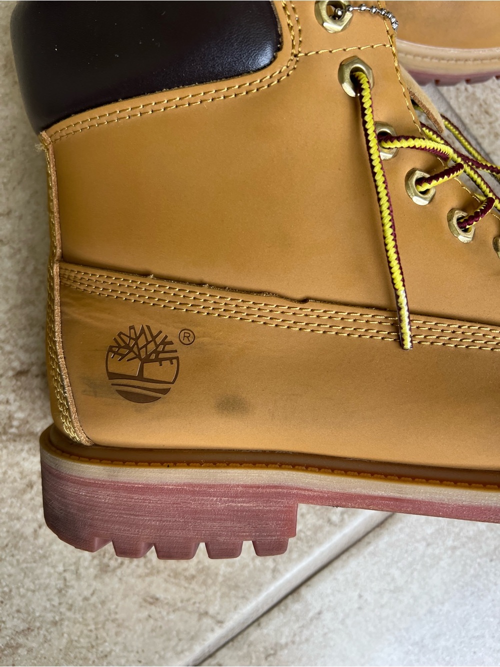 Timberland Wheat Tan Work Boots with Black Collar - Picture 4 of 9